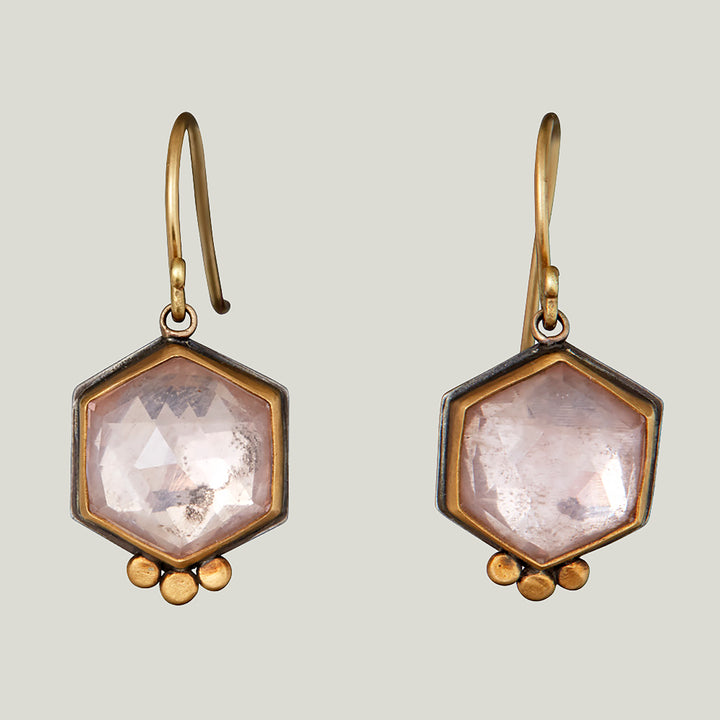 Rosecut Hexagon Rose Quartz Earrings