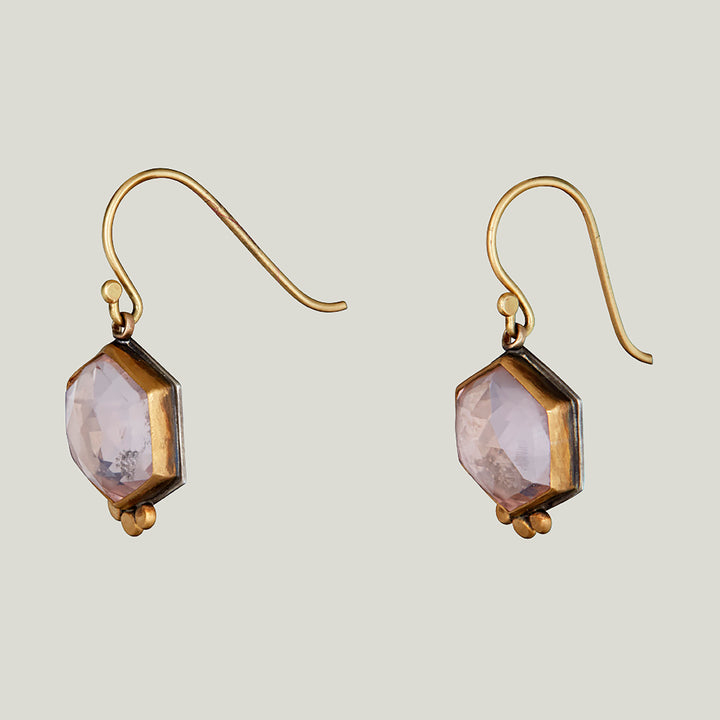 Rosecut Hexagon Rose Quartz Earrings