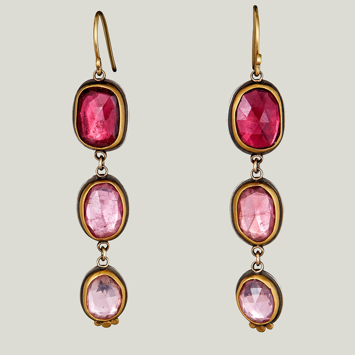 Rosecut Ombré Pink Tourmaline Triple Drop Earrings935