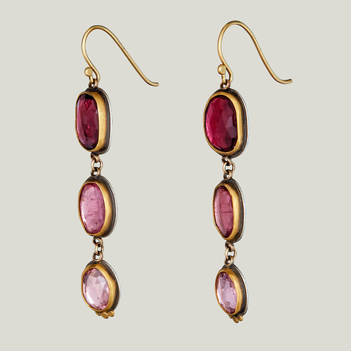Rosecut Ombré Pink Tourmaline Triple Drop Earrings935