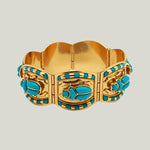 Egyptian Revival Glass and Gold Scarab Bracelet, circa 1970.