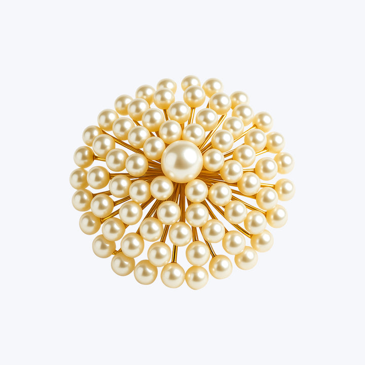 1950s American Pearl Burst Brooch in 14K Gold