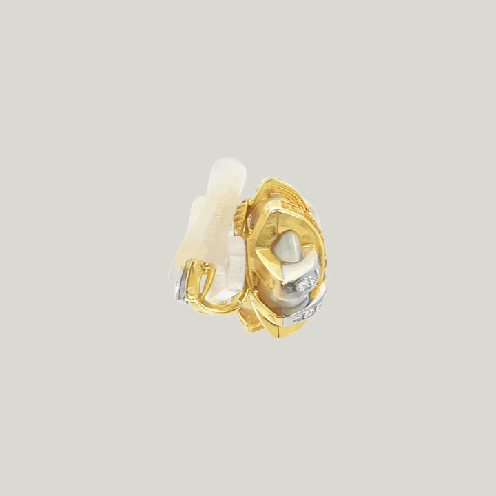 Platinum, Gold, Diamond, Yellow Sapphire, and Pearl Earrings