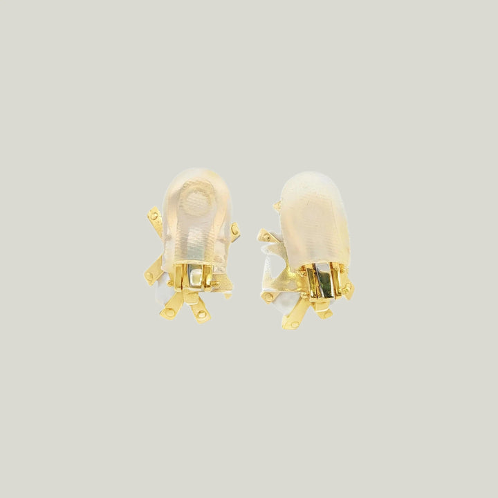 Platinum, Gold, Diamond, Yellow Sapphire, and Pearl Earrings