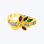 18KYG Diamond Sapphire Ruby Emerald Leaf Ring