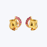 1950s 14KYG Yellow Sapphire and Ruby "Volutes" Earrings