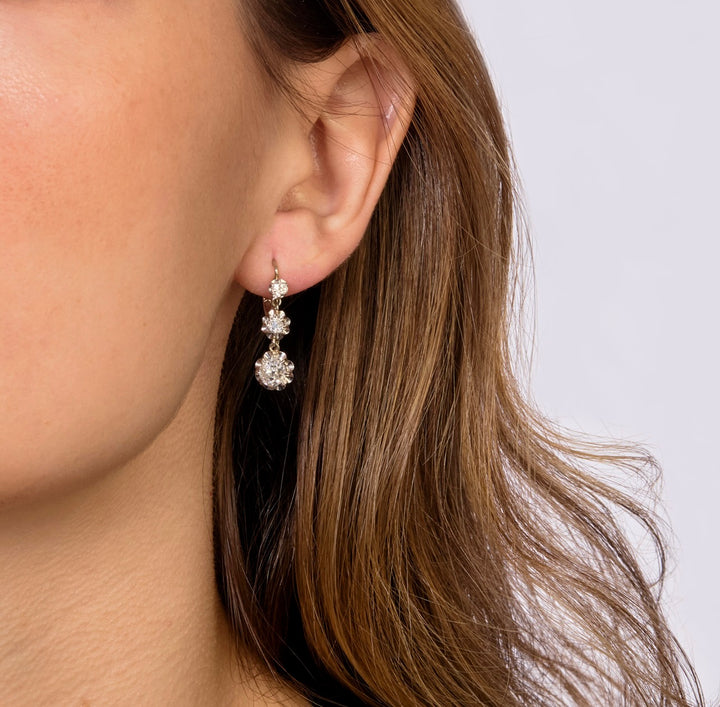 Antique 18KG and Platinum 1.5 ct. TW Diamond Ear Pendants