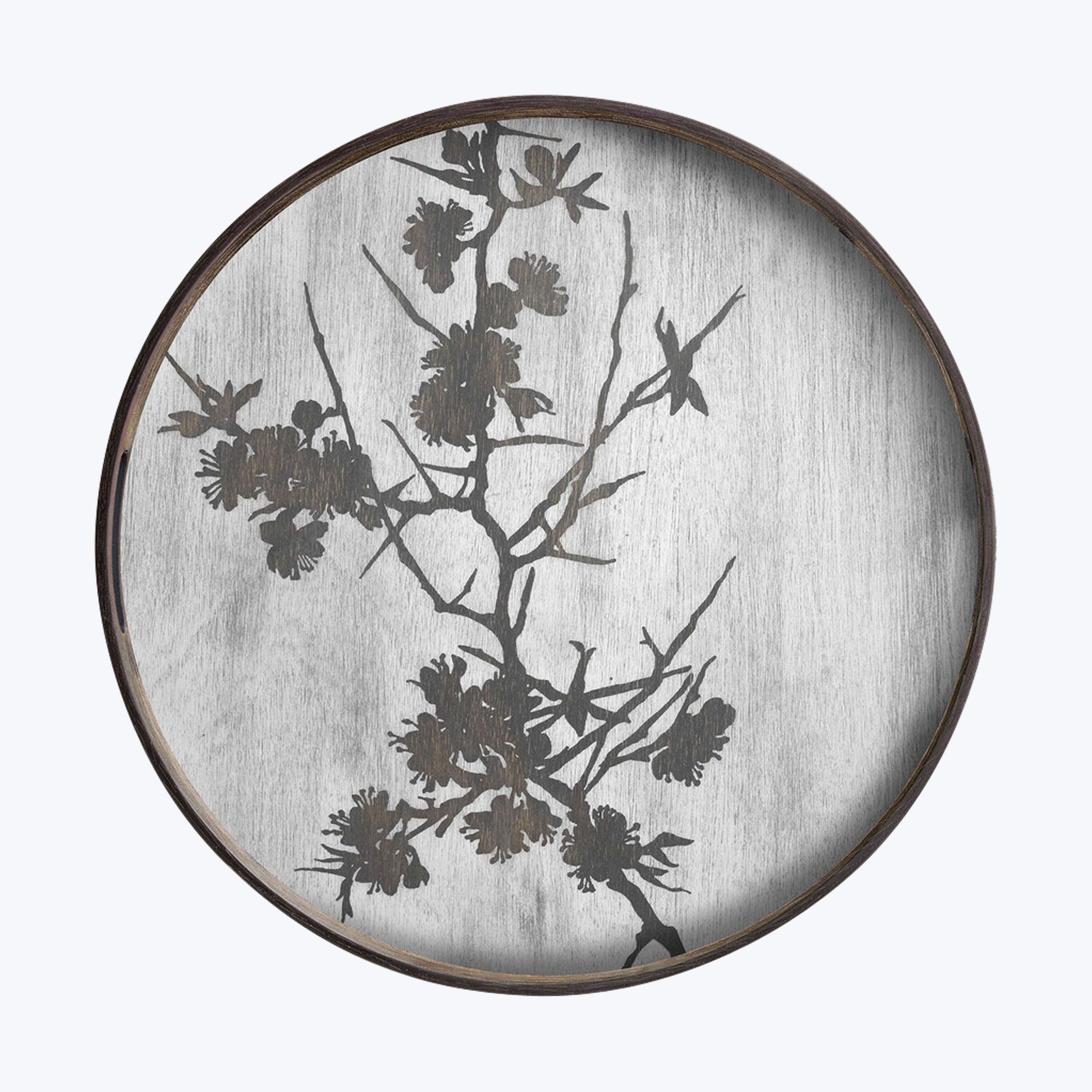 Small Round Blossom Wooden Tray
