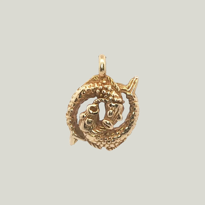 14K Gold Pisces Astrological Charm Pendant 2.18grs