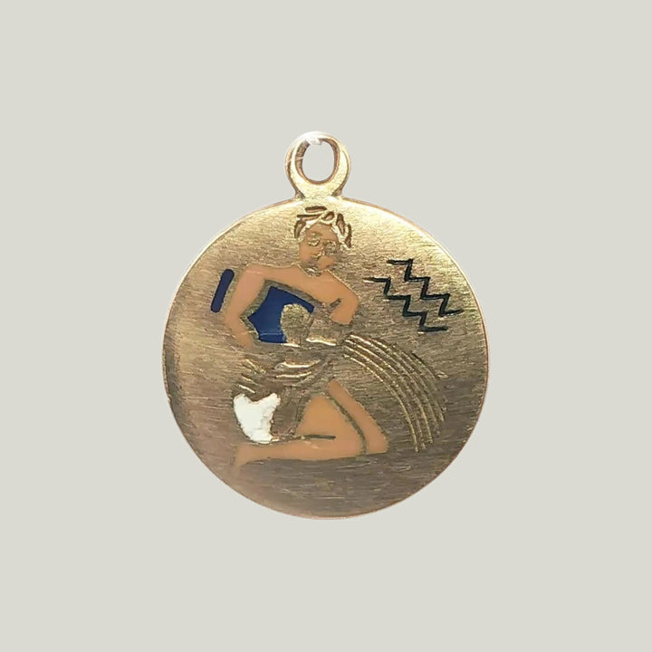 14K Gold Enos Richardson Aquarius Astrological Charm Pendant 1.30grs