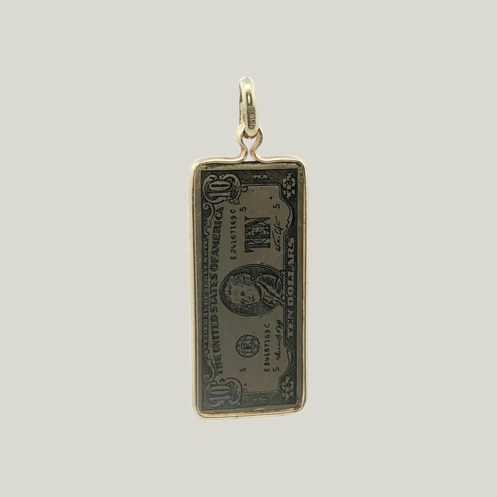 1960' $10 dollar bill charm in 14k Yellow Gold