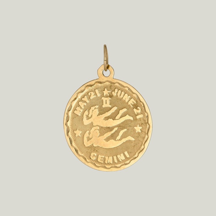 14K Gold Gemini Astrological Charm Pendant 1.05grs
