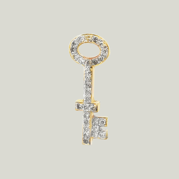Modern Diamond Key Charm in 14k Yellow Gold