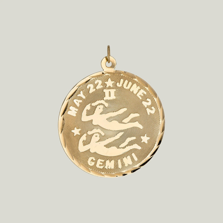 14K Gold Gemini Astrological Charm Pendant 1.26grs