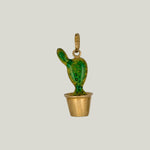 1970's Cactus Charm in 14k Yellow Gold and green enamel