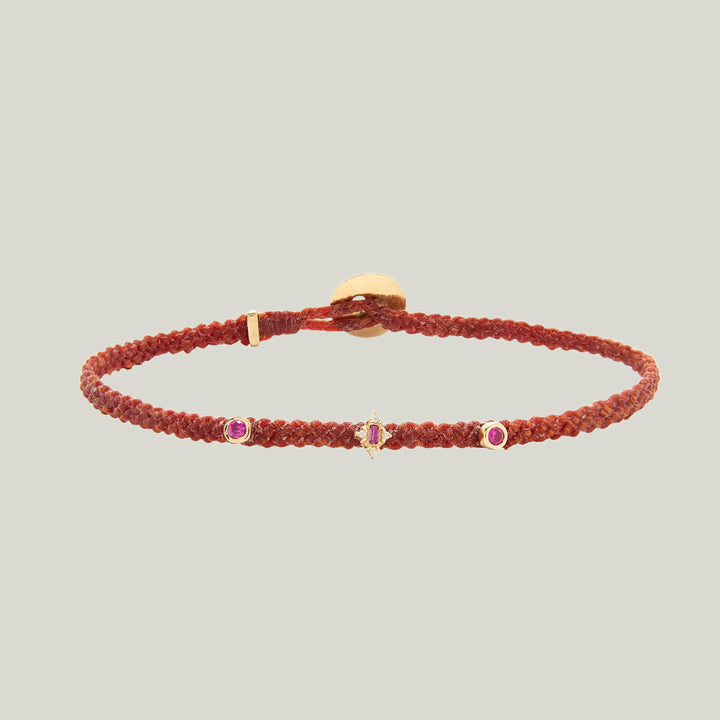 Ruby Amulet Studded Macrame Bracelet in Rust
