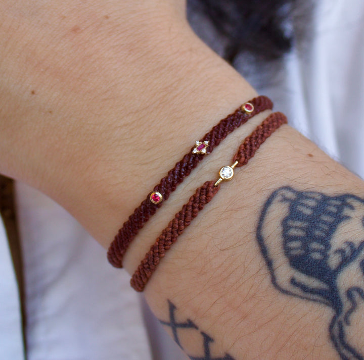Ruby Amulet Studded Macrame Bracelet in Rust