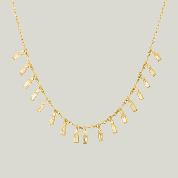 Baguette Diamond And Round Diamond Stacked Quatre-Fringe Necklace
