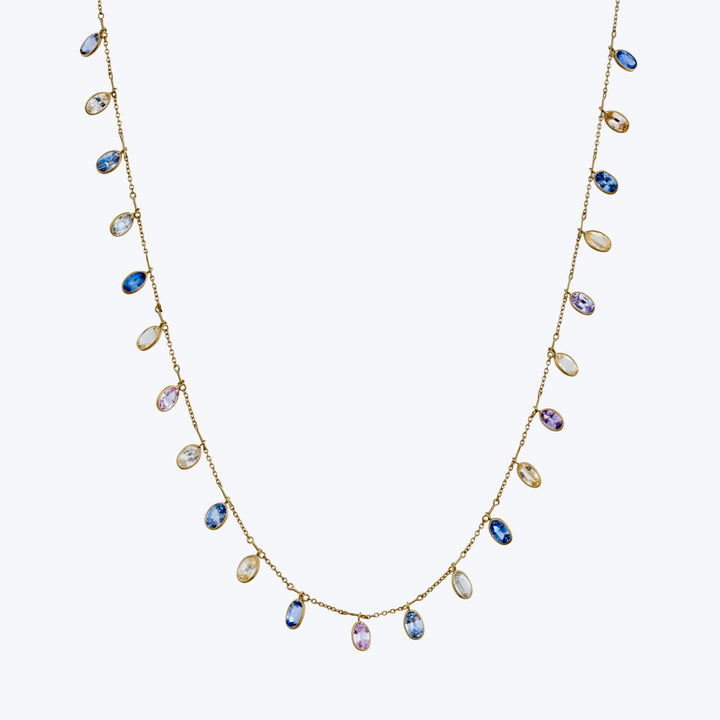 Oval Multicolor Pastel Sapphire Full Fringe Necklace
