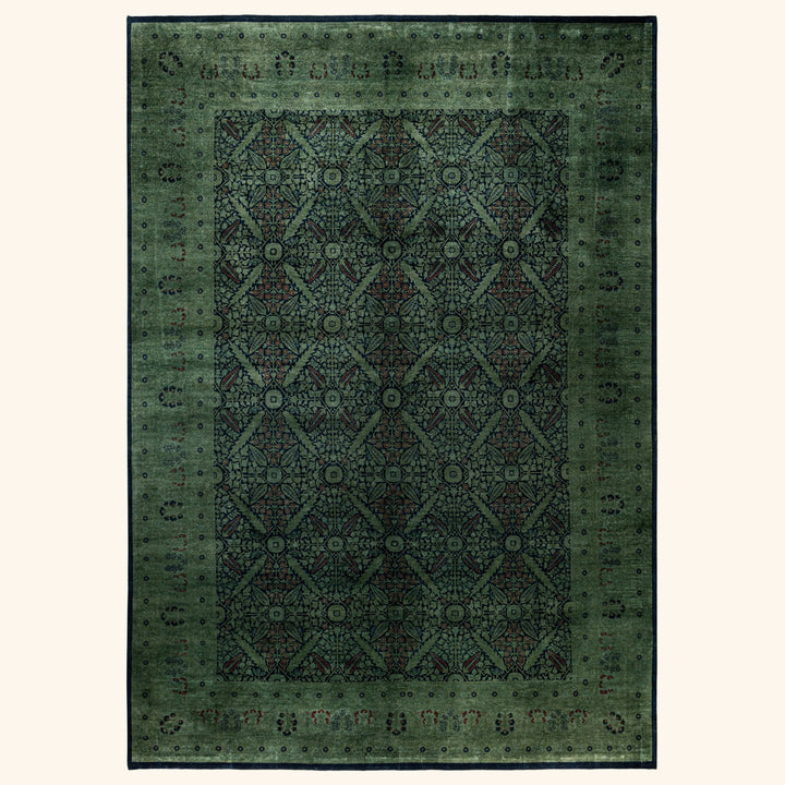 Green Overdyed Wool Rug - 9'10" x 13'10"
