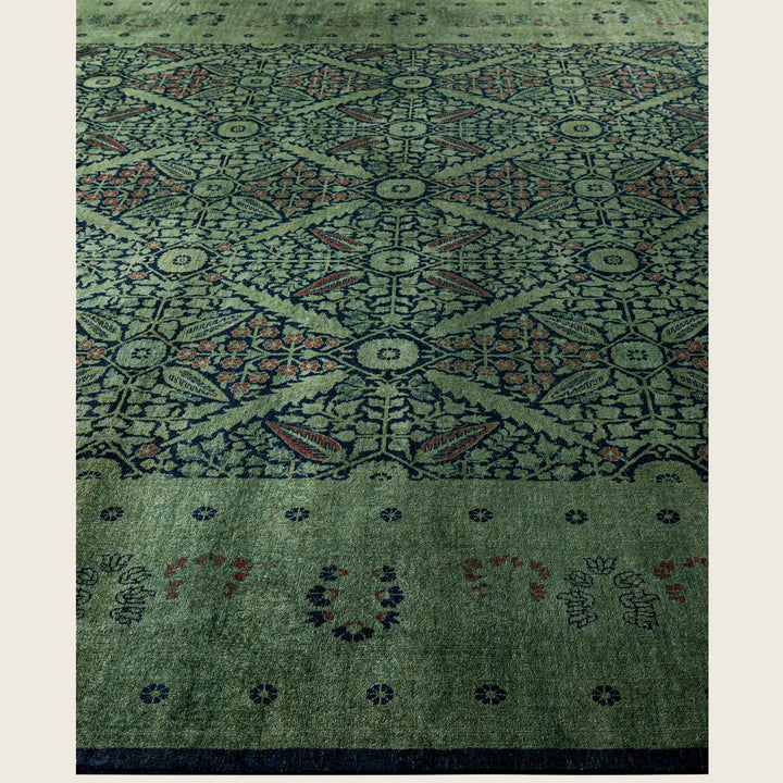 Green Overdyed Wool Rug - 9'10" x 13'10"