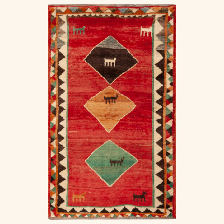 Vintage Traditional Persian Gabbeh Wool Rug - 3'10" x 6'5"