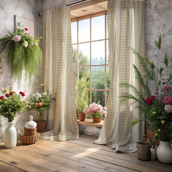 Jute Grid Ivory Curtain Panel