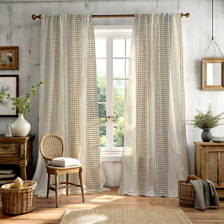 Jute Grid Ivory Curtain Panel