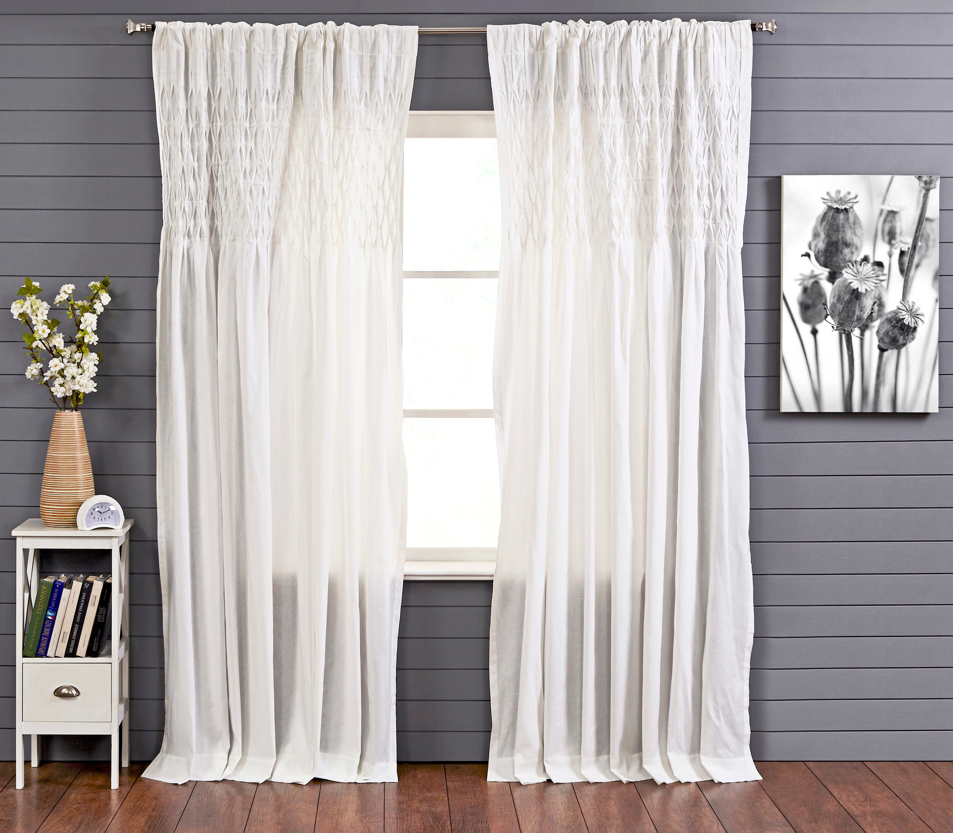 Smocking Stitch Linen Curtain Panel