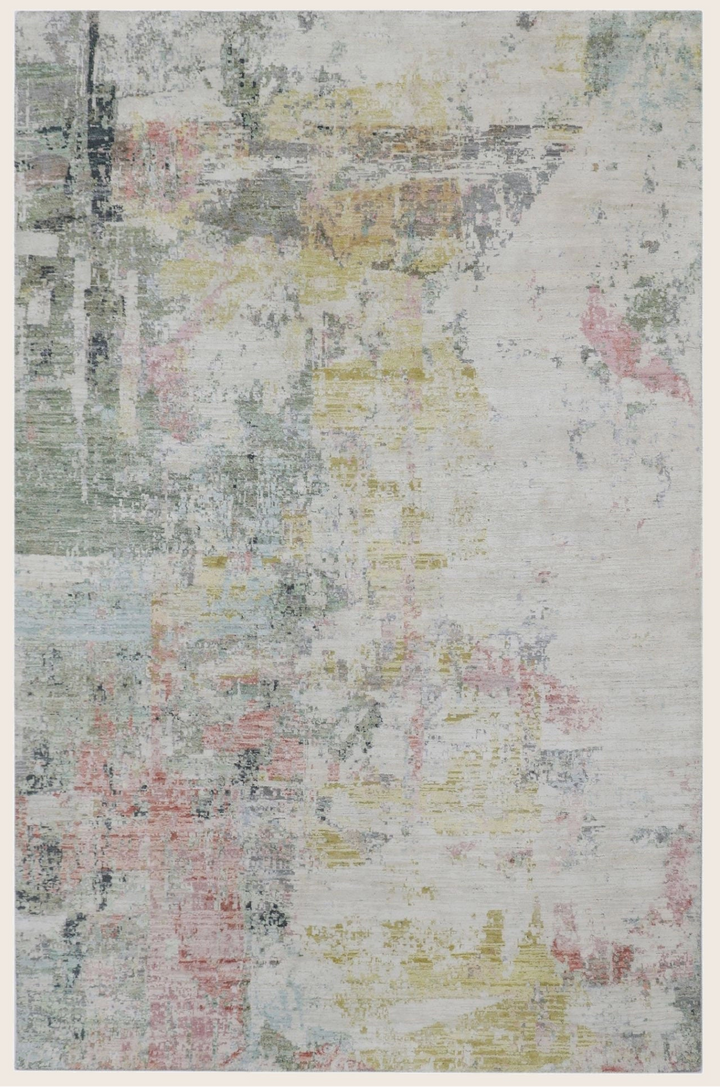 Multicolored Contemporary Silk Wool Blend Rug