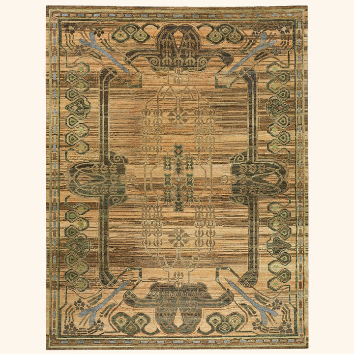 Light Brown Alchemy Traditional Silk Wool Blend Rug - 7'11" x 10'9"