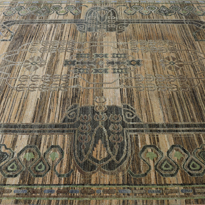 Light Brown Alchemy Traditional Silk Wool Blend Rug - 7'11" x 10'9"