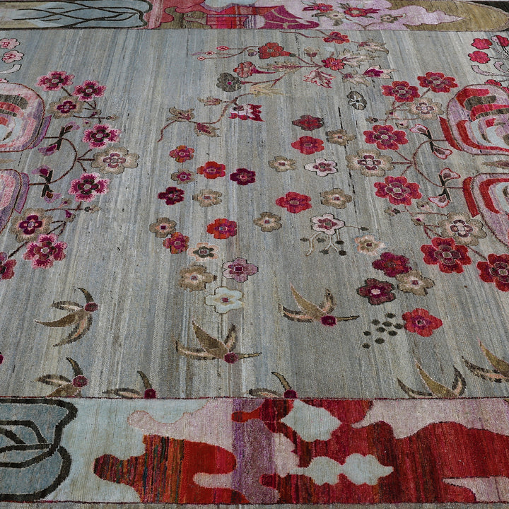 Pink Grey Alchemy Traditional Silk Wool Blend Rug - 8' x 10'5"