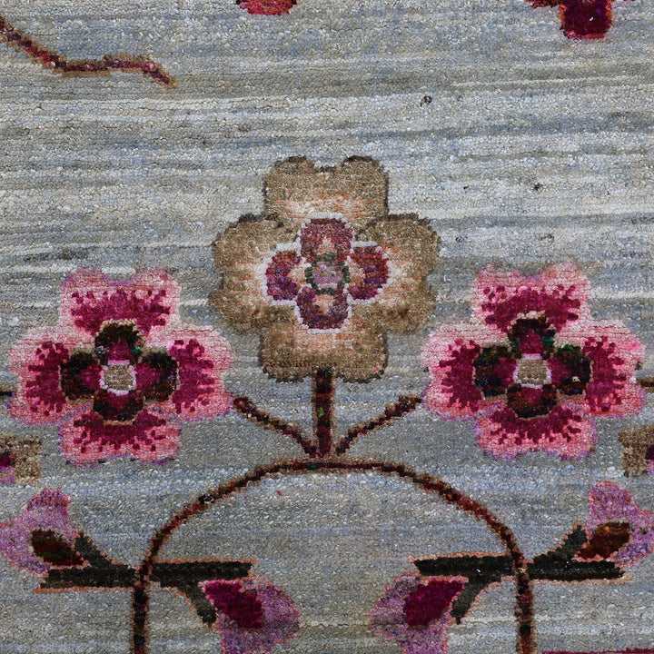 Pink Grey Alchemy Traditional Silk Wool Blend Rug - 8' x 10'5"