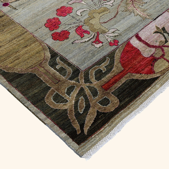 Pink Grey Alchemy Traditional Silk Wool Blend Rug - 8' x 10'5"