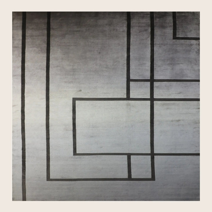 Grey Tibetan Contemporary Silk Rug - 10' x 14'