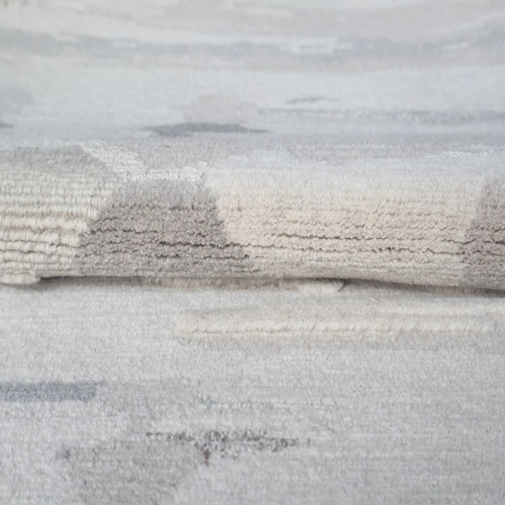 Natural Multi Tibetan Contemporary Wool Silk Blend Rug - 6' x 9'