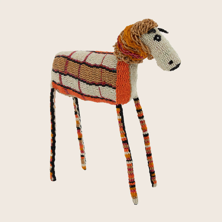 Small Orange Check Beaded Horse