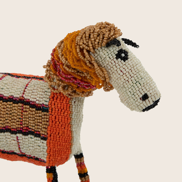 Small Orange Check Beaded Horse