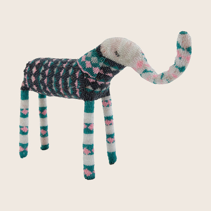 Small Teal/Pink Stripe Beaded Elephant