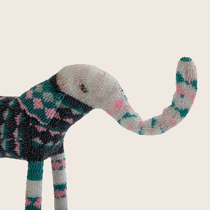 Small Teal/Pink Stripe Beaded Elephant