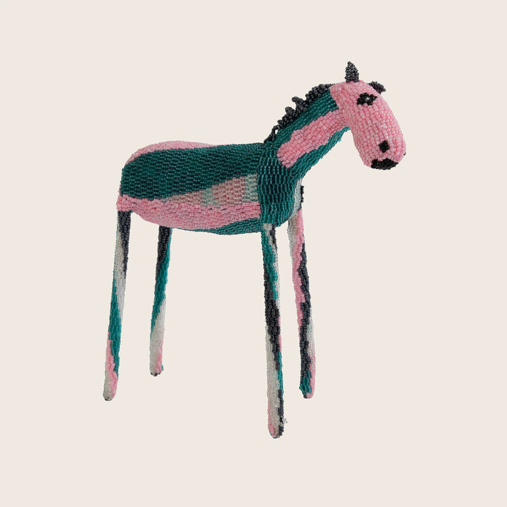 Small Teal/Pink Stripe Beaded Horse