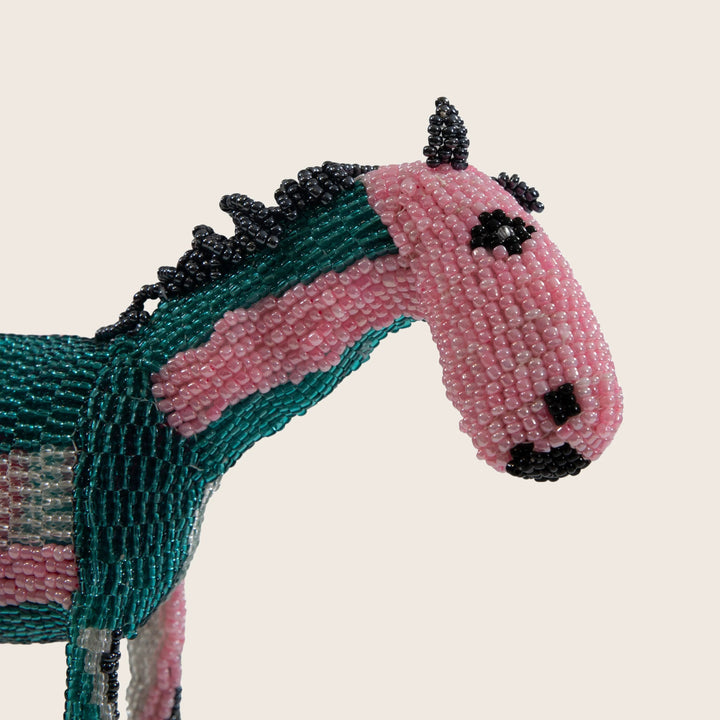 Small Teal/Pink Stripe Beaded Horse