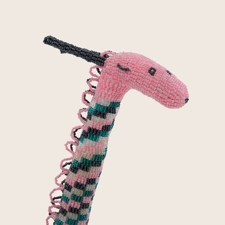 Medium Teal/Pink Checkered Beaded Giraffe