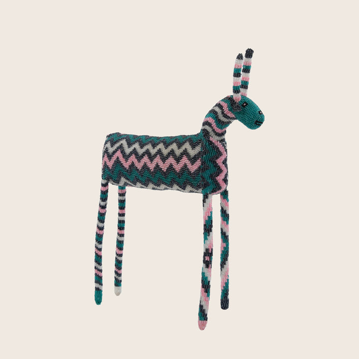 Large Teal/Pink Zig Zag Beaded Antelope