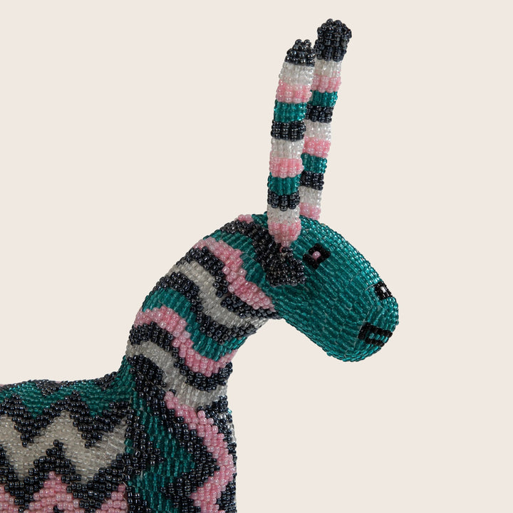 Large Teal/Pink Zig Zag Beaded Antelope