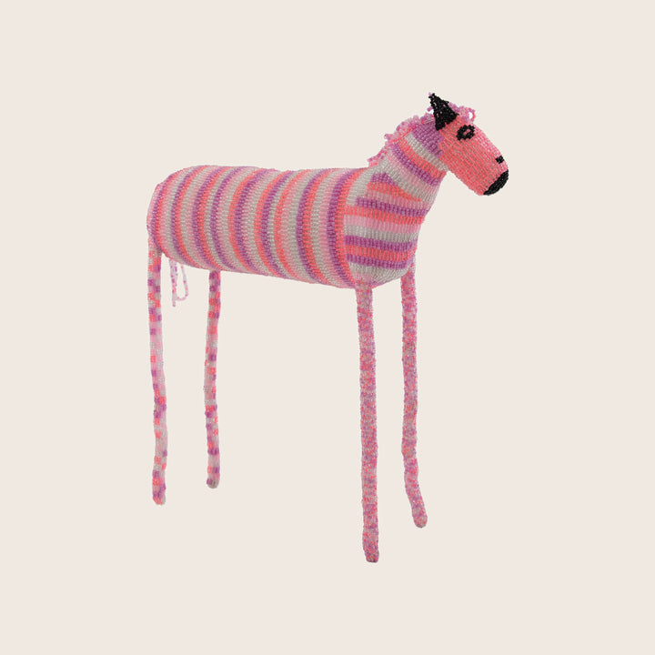 Large Pink Stripe Beaded Horse