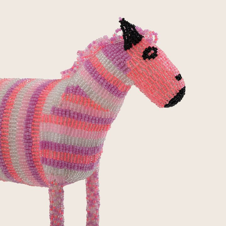 Large Pink Stripe Beaded Horse
