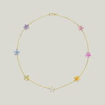 Mini 7 Motif Forget-Me-Not Rainbow Sapphire & Diamond Neckace