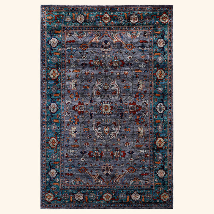Grey Traditional Serapi Wool Rug - 5'11" x 9'